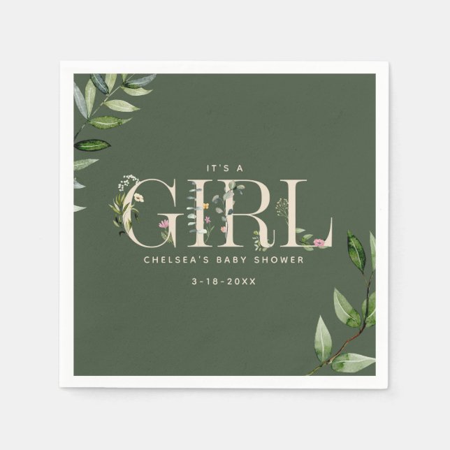 Eukalyptus Lettering Green Girl Baby Dusche Serviette (Vorderseite)