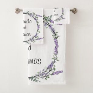 Eukalyptus lila Aquarellblüte Badhandtuch Set