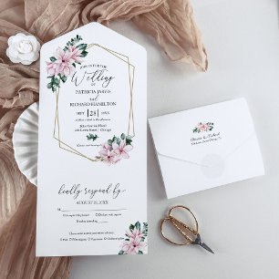 Eukalyptus Magnolie Florale Geometrische Hochzeit All In One Einladung