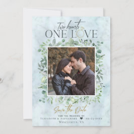 Eukalyptus-Marble-Foto Hochzeit Sichern Sie das Da Save The Date