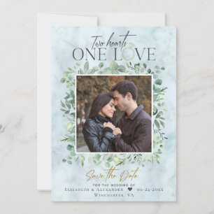 Eukalyptus-Marble-Foto Hochzeit Sichern Sie das Da Save The Date