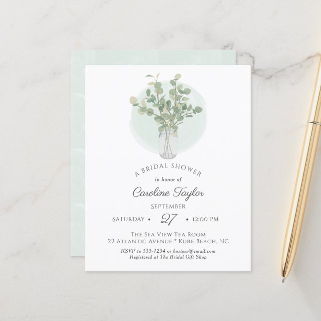 Eukalyptus Mason Jar Monogram Brautparty (Vorderseite/Rückseite Beispiel)