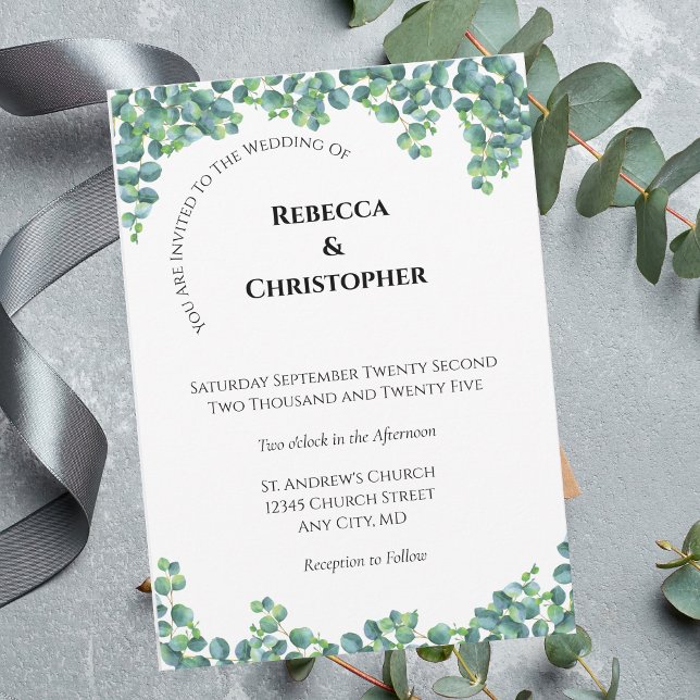 Eukalyptus Minimalistisch Simple Modern Wedding Einladung (Von Creator hochgeladen)