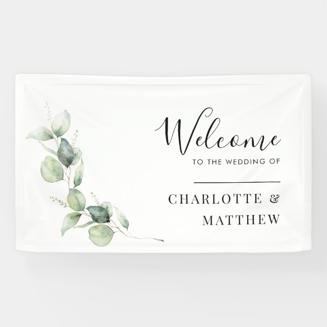 Eukalyptus Minimalistische Hochzeit in Aquarellfar Banner (Horizontal)