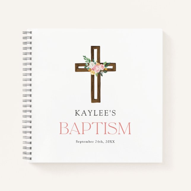Eukalyptus Modern Cross Baptisbook Gästebuch Notizbuch (Vorderseite)