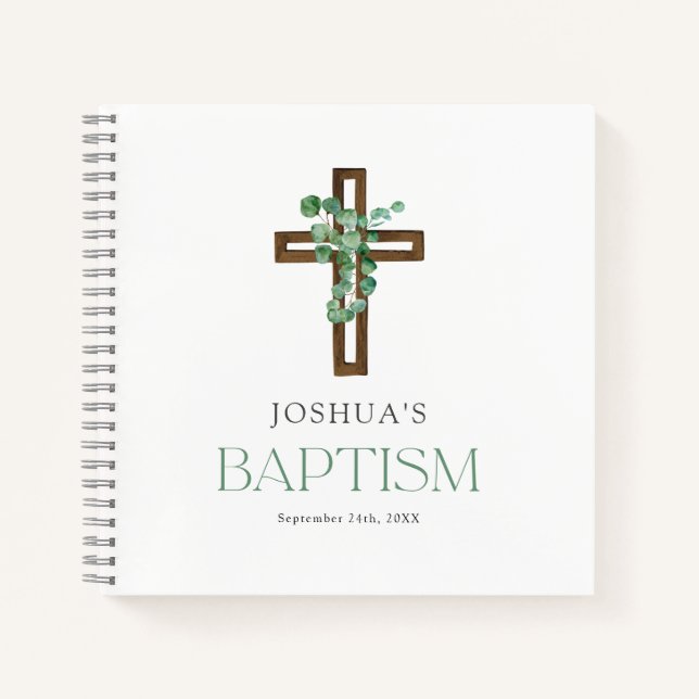 Eukalyptus Modern Cross Baptisbook Notizbuch (Vorderseite)