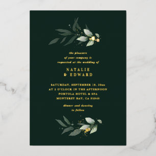 Eukalyptus modern minimalist elegante Hochzeit grü Folieneinladung