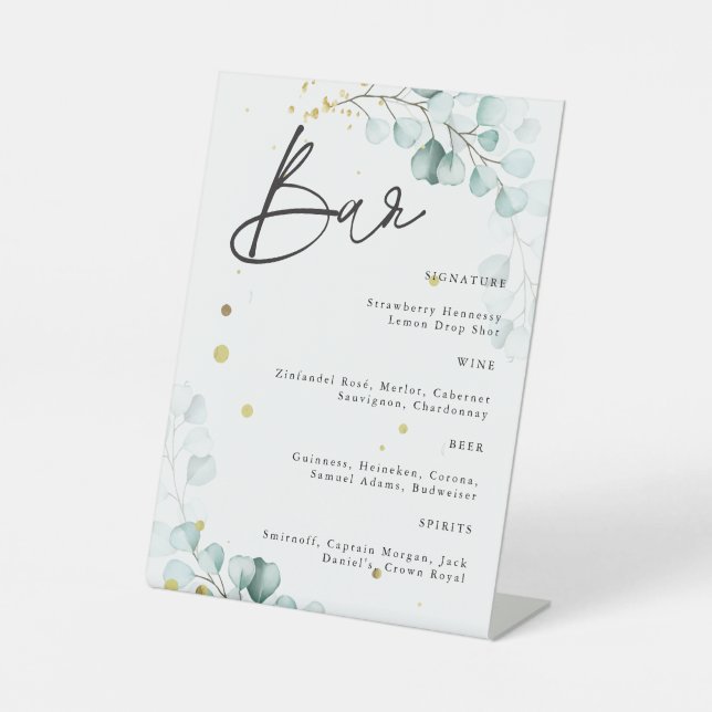 Eukalyptus Modern Wedding Cocktail Bar Sign Sockelschild (Vorderseite)