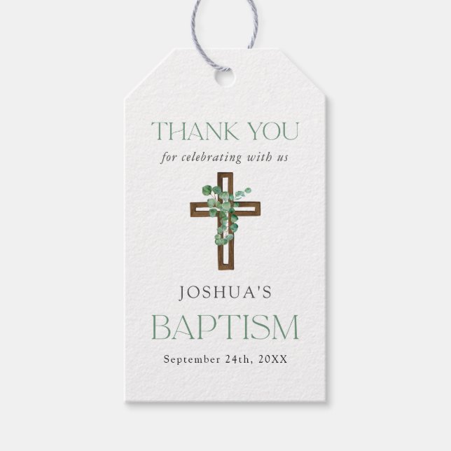 Eukalyptus Moderne Cross-Taufe Vielen Dank Geschenkanhänger (Vorderseite)