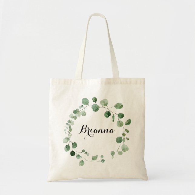 Eukalyptus Moderne Kalligrafie Bridesmaid Tragetasche (Vorne)