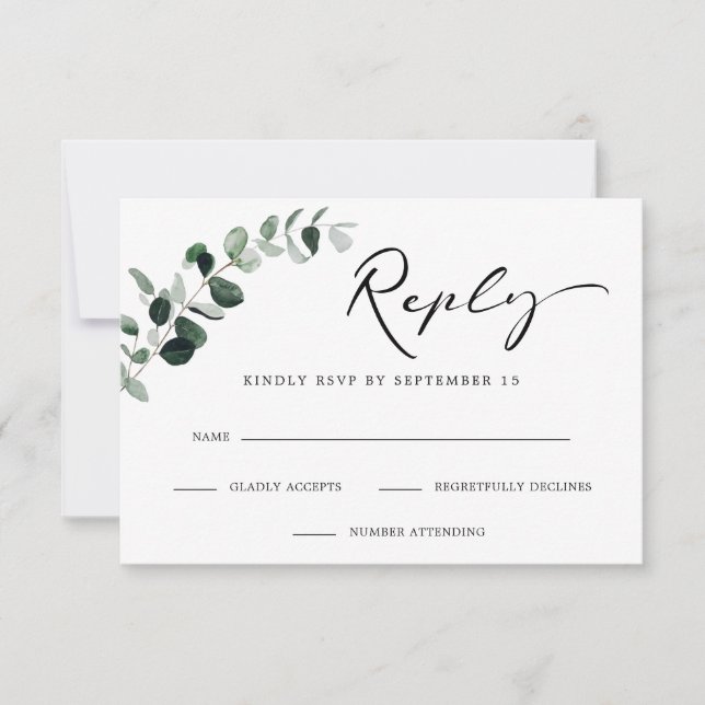 Eukalyptus Moderne Kalligrafie Einfache Hochzeit RSVP Karte (Vorderseite)