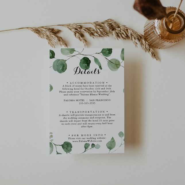 Eukalyptus Moderne Kalligrafie Hochzeitdetails Begleitkarte (Von Creator hochgeladen)