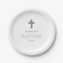 Eukalyptus Modernes Cross-Baptisse-Party Pappteller
