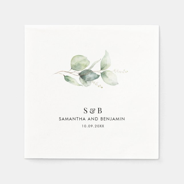 Eukalyptus Monogram Mr. and Mrs Names Wedding Pape Serviette (Vorderseite)