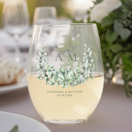 Eukalyptus monogram Wedding Weinglas Ohne Stiel