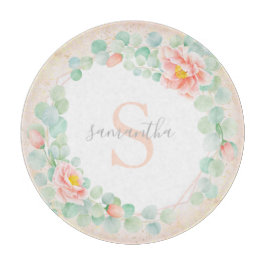 Eukalyptus-Monogramm-Blätter Peony Floral Peach Schneidebrett