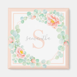 Eukalyptus-Monogramm-Blätter Pfirsichpfirsichpfirs Magnet