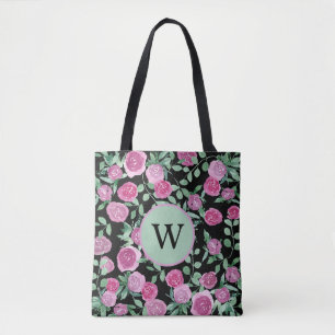 Eukalyptus-Monogramm-Rose Aquarellfarbdesign Tasche