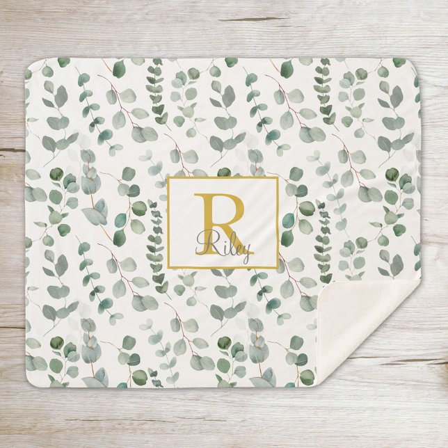 Eukalyptus-Monogramm Sherpadecke (Close up on wood)