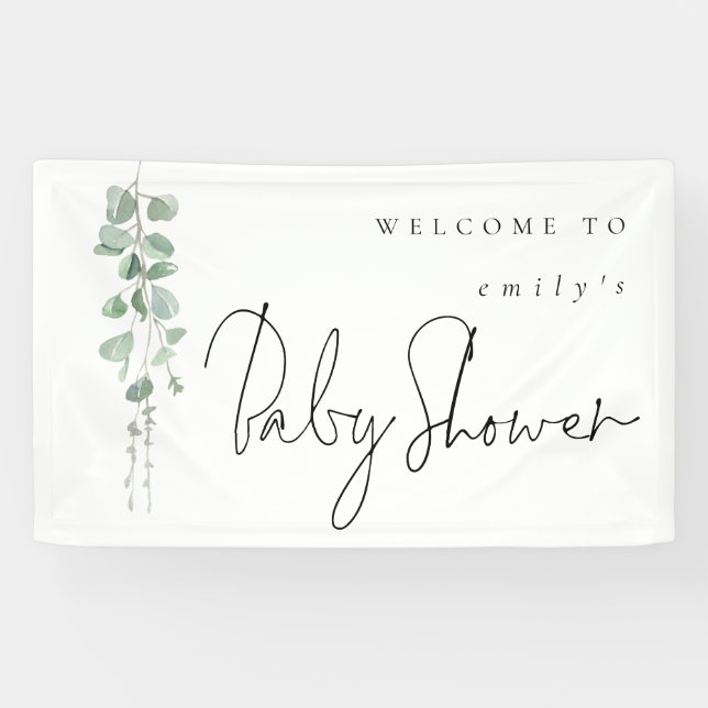 Eukalyptus Name Willkommen in der Baby-Dusche Banner (Horizontal)