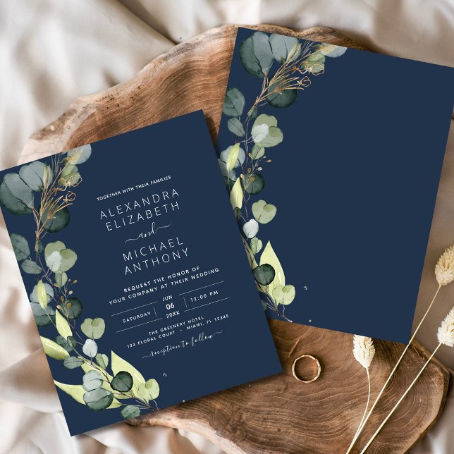 Eukalyptus Navy Blue Greenerity Wedding Flyer (Von Creator hochgeladen)