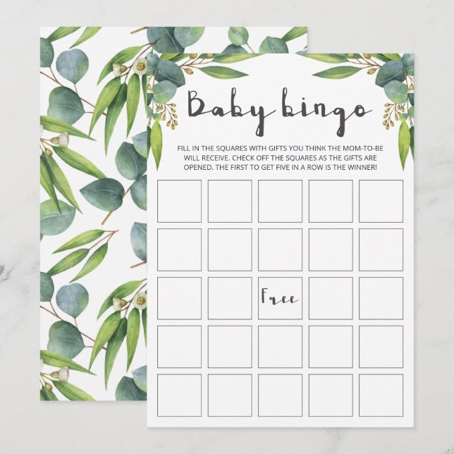 Eukalyptus-Neutral-Baby-Bingo-Karten (Vorne/Hinten)