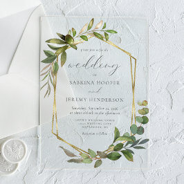 Eukalyptus-Olive-Goldrahmen-Hochzeit Acryleinladungen