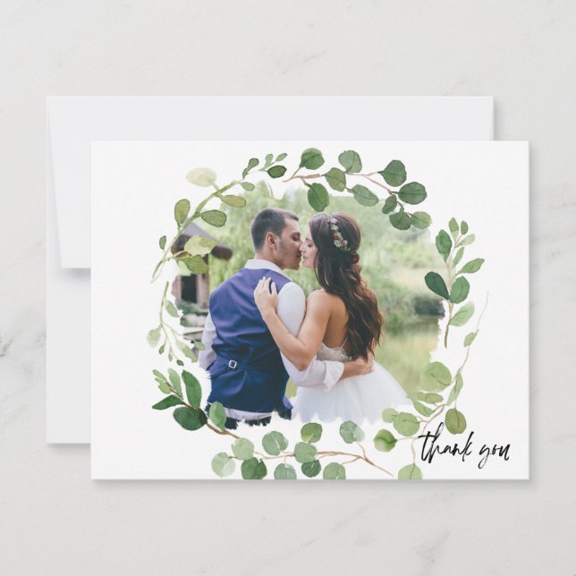 Eukalyptus Painted Foto Hochzeit Danke Karte (Vorderseite)