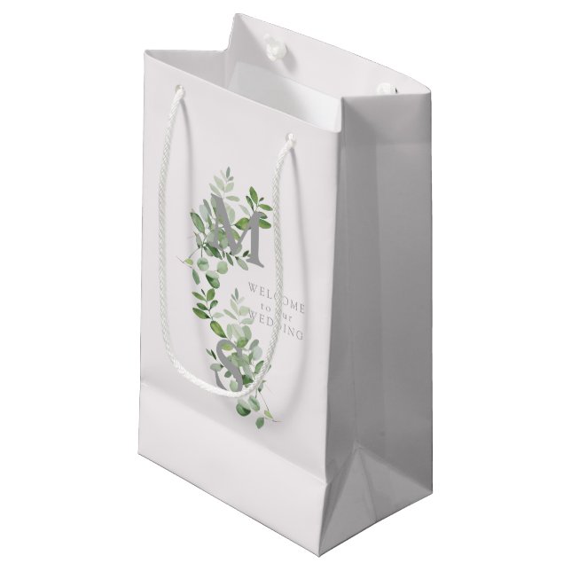 Eukalyptus pale pinkfarbene Hochzeit Kleine Geschenktüte (Vorderseite Schrägansicht)