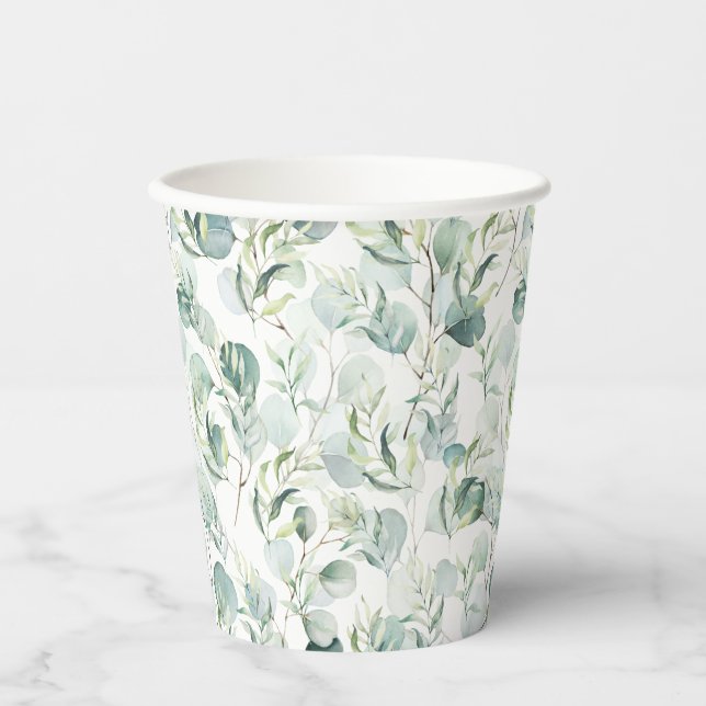 Eukalyptus Paper Cups - Grünes Brautparty Pappbecher (Vorderseite)