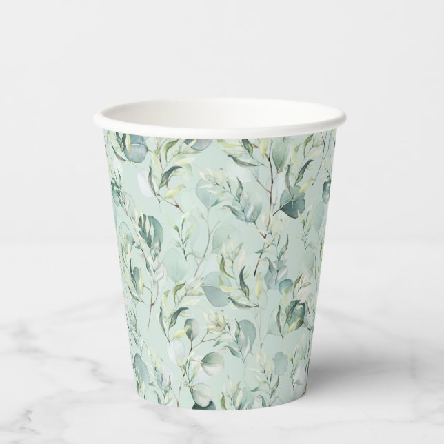 Eukalyptus Paper Cups - Grünes Brautparty Pappbecher (Vorderseite)