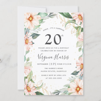 Eukalyptus Peach Floral 20. Geburtstag Einladung