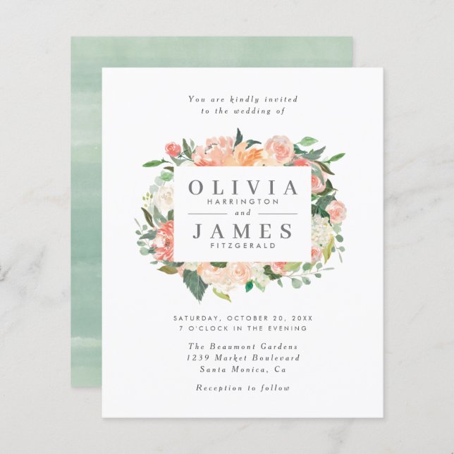 Eukalyptus Peach Watercolor Floral Wedding (Vorne/Hinten)