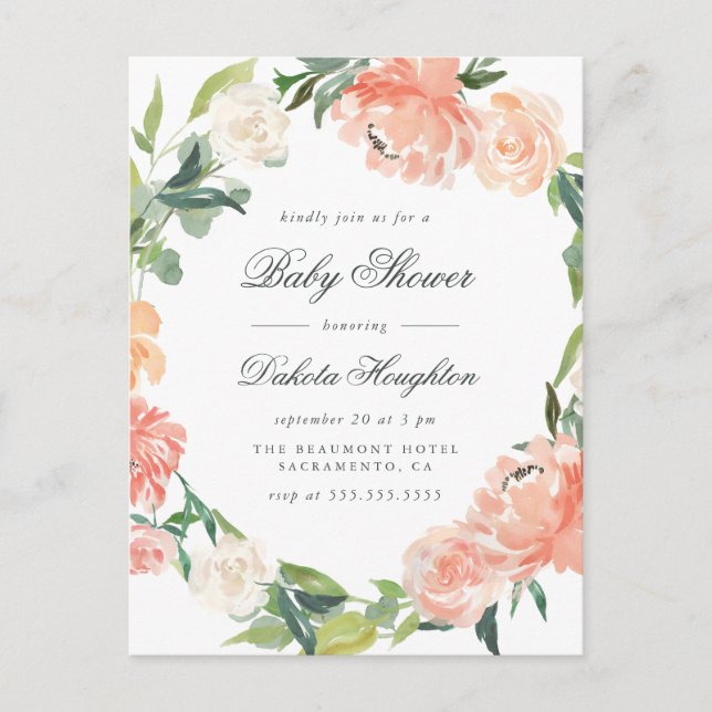 Eukalyptus & Peonies Baby Dusche Einladungspostkarte (Vorderseite)
