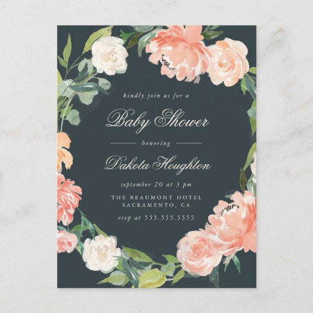 Eukalyptus & Peonies Gray Baby Dusche Einladungspostkarte (Vorderseite)