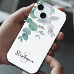 Eukalyptus personalisiert Case-Mate iPhone hülle<br><div class="desc">Schützen und dekorieren Sie Ihr iPhone mit diesem eleganten Gehäuse. Es ist mit Aquarellfarben-Eukalyptus-Blätter in sanften Grüntönen auf weißem Hintergrund dekoriert. Passen Sie es mit Ihrem Namen und Monogramm an. Original Wasserfarbe © Michele Davies.</div>
