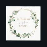 Eukalyptus Personalisiert Serviette<br><div class="desc">Die Hochzeitsserie Moody Greenery wurde für die Abstimmung mit unserer Hochzeitskollektion konzipiert. Diese individuell anpassbare Hochzeitsnapkin verfügt über einen goldenen geometrischen Rahmen mit Aquarellfarben-Eukalyptus-Ästen, Gold und Grautext. Um erweiterte Änderungen vorzunehmen, wählen Sie bitte unter Personalisieren dieser Vorlage die Option "Klicken Sie auf, um weitere Anpassungen vorzunehmen".</div>
