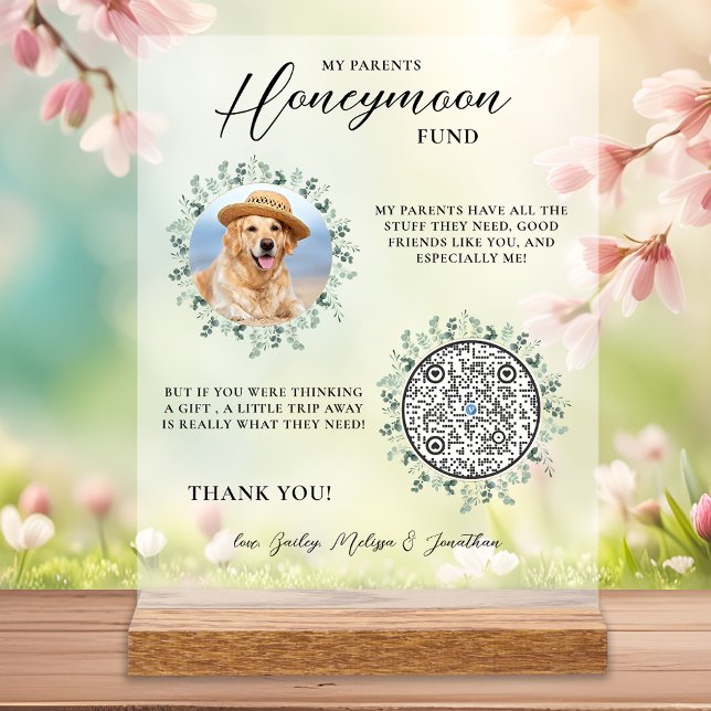 Eukalyptus Pet Wedding Dog Foto Honeymoon Fund Acrylschild (Von Creator hochgeladen)