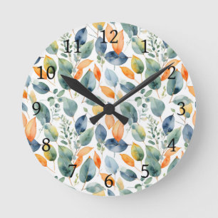 Eukalyptus-Pflanze Grüner Orange 350 Aquarell Runde Wanduhr