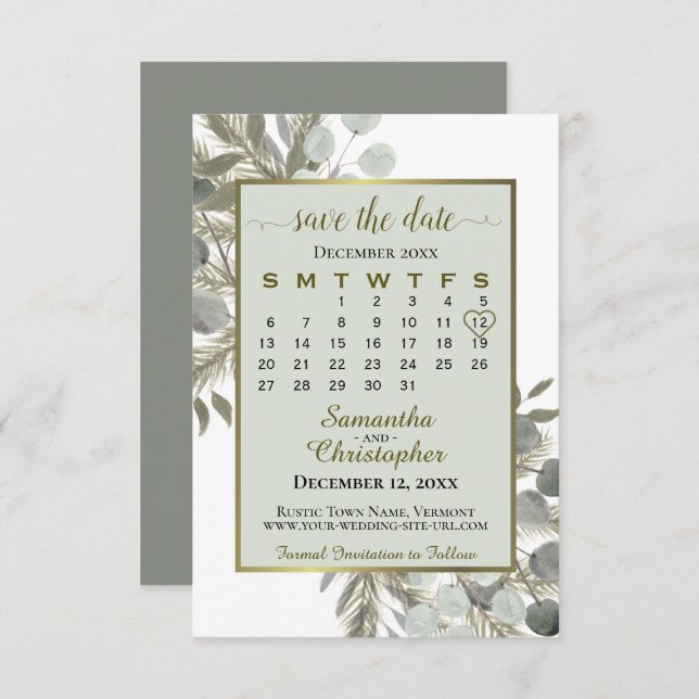 Eukalyptus-Pine-Hochzeit Save The Date (Vorne/Hinten)