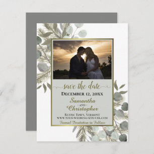 Eukalyptus & Pine mit Foto Grau Wedding Save The Date