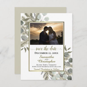 Eukalyptus & Pine mit Foto White Wedge Save The Date