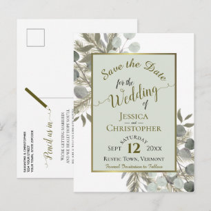 Eukalyptus & Pine Sage Green Wedding Save the Date Ankündigungspostkarte