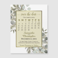 Eukalyptus Pine Save the Date Kalender Gold Magnet