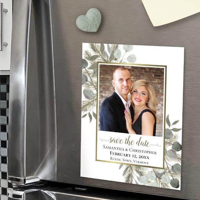 Eukalyptus Pine Wedding Save the Date Foto Magnet (On Refrigerator)