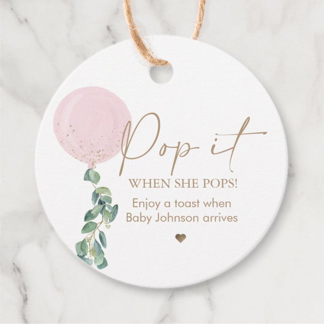 Eukalyptus Pink Ballon Pop Es, wenn sie Pop Geschenkanhänger (Vorderseite)