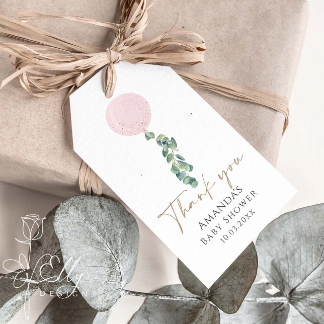 Eukalyptus Pink Balloon Baby Dusche Danke, Geschen Geschenkanhänger (Von Creator hochgeladen)