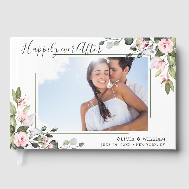 Eukalyptus Pink Blush Rose FOTO Hochzeit Gästebuch (Vorderseite)