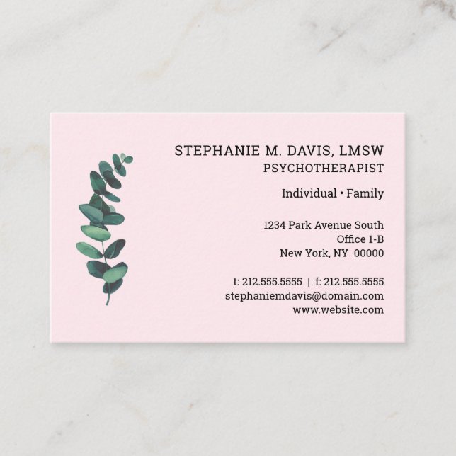 Eukalyptus Pink Euro Business Card Visitenkarte (Vorderseite)