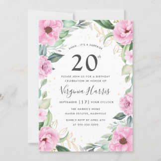 Eukalyptus Pink Floral 20. Geburtstag Einladung